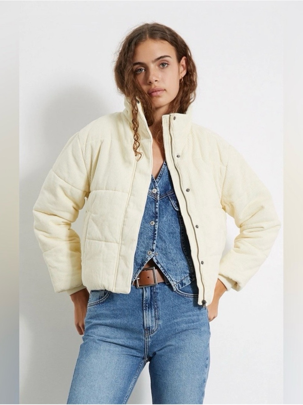 RVCA Cream Corduroy Quilted Puffer Jacket - Women's